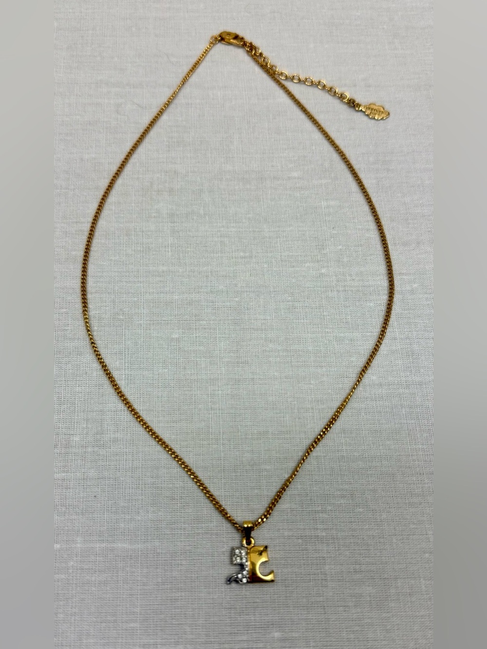 COURREGES Paris Vintage Y2K Luxury Everyday Two-Tone Rhinestone Logo Necklace - Picture 2 of 10